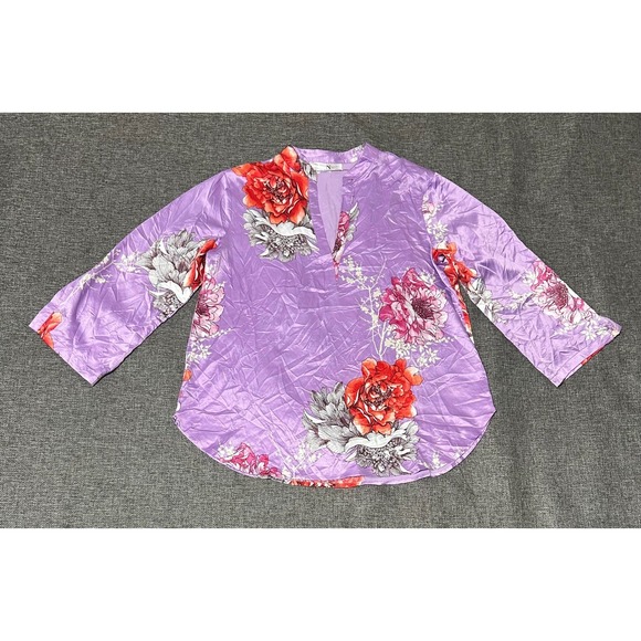 Natori Women's S Floral 3/4 Sleeves Pullover Blouse
